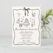 Invitation Bow Whimsical, dessiné à la main Sweet 16 Annivers (Debout devant)