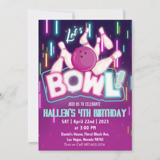 Invitation Bowl Bowling, fête d'anniversaire (Devant)