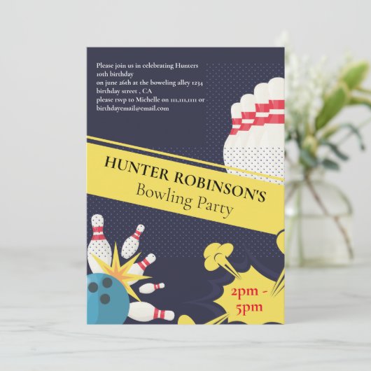 Invitation Bowling amusant moderne fête pour enfants  (Debout devant)