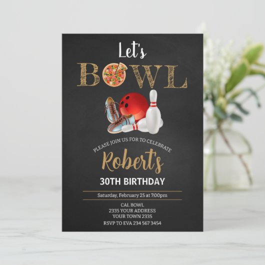 Invitation Bowling and Pizza Theme Birthday Party (Debout devant)