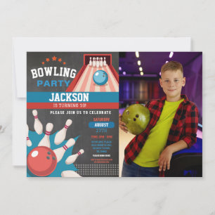 Invitation Bowling Anniversaire Blue Strike Amusants Bowl Boy