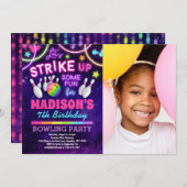Invitation Bowling Anniversaire de la fête de l'arc en ciel (Devant / Derrière)
