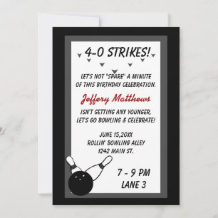 Invitation Bowling Anniversaire Fête Black Grey Age personnal