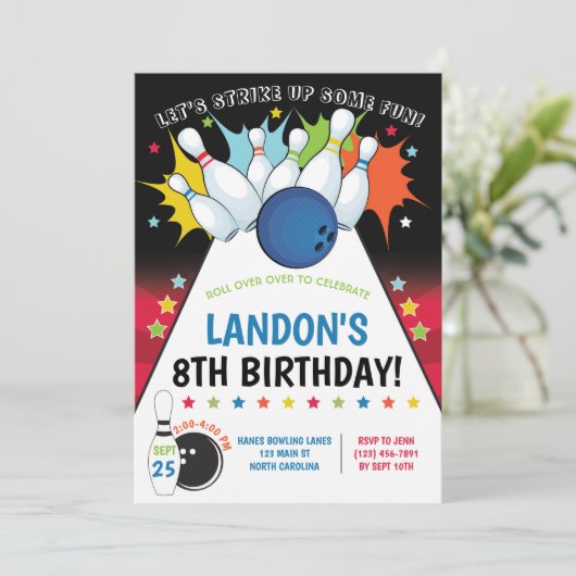 Invitation Bowling Anniversaire Invitation, Garçon (Debout devant)