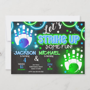 Invitation Bowling Anniversaire Lumineux Neon Garç