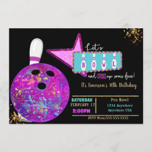Invitation Bowling, Anniversaire Neon luge bowling