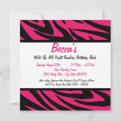 Invitation Bowling Anniversaire Neon rose et Zebra Stripes (Dos)