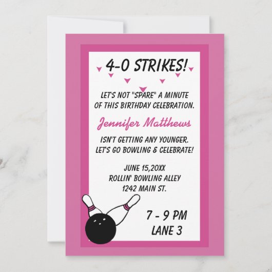 Invitation Bowling Anniversaire Pink Age personnalisable (Devant)