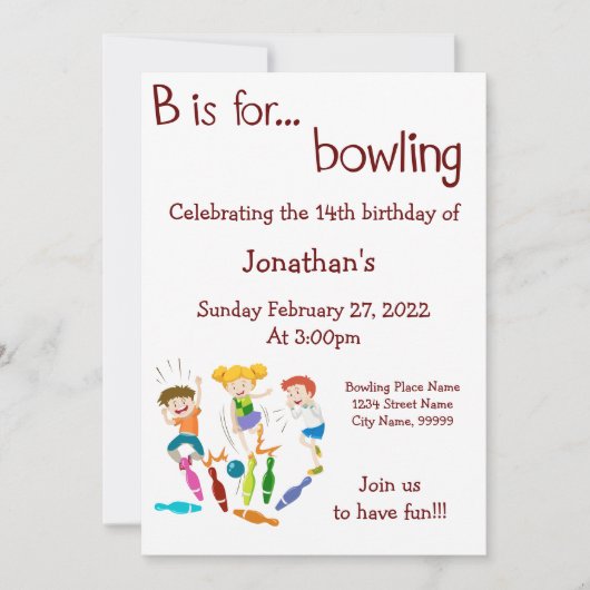 Invitation Bowling Anniversaire pour Bowling Party (Devant)