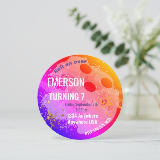 Invitation BOWLING BALL, bowling, Glow bowling anniversaire N (Debout devant)