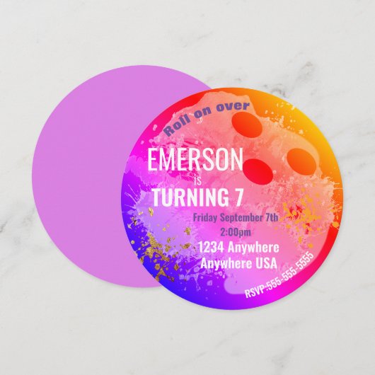 Invitation BOWLING BALL, bowling, Glow bowling anniversaire N (Devant / Derrière)