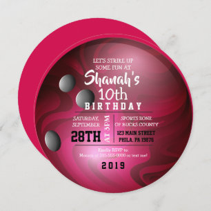 Invitation BOWLING BALL ROND Rouge Anniversaire Fête Invitati