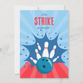 Invitation Bowling Ball Strike Up Some Fun Blue Red Birthday  (Dos)