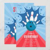 Invitation Bowling Ball Strike Up Some Fun Blue Red Birthday  (Devant / Derrière)