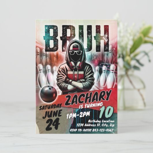 Invitation Bowling Birthday Invite Party | BRUH YOU IN (Debout devant)