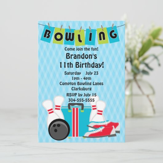 Invitation Bowling Birthday Party (Debout devant)