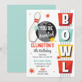 Invitation Bowling Birthday Party Retro (Devant / Derrière)