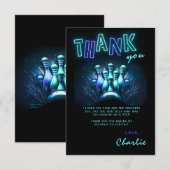 Invitation Bowling Birthday Thank You Card Boys Blue Neon (Devant / Derrière)