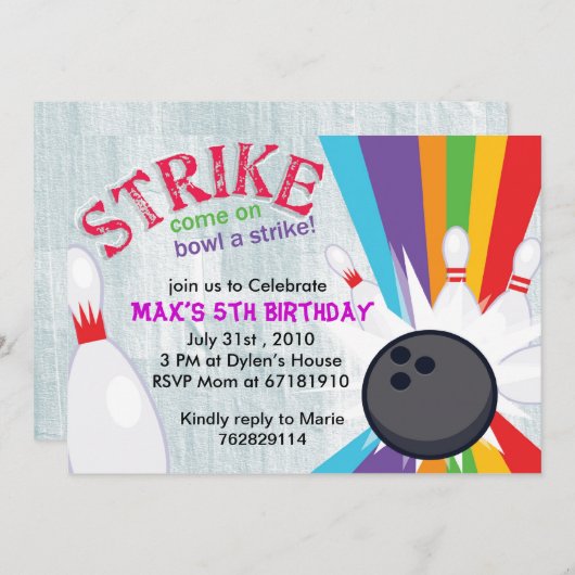 Invitation Bowling chance arc-en-ciel grève anniversaire invi (Devant / Derrière)