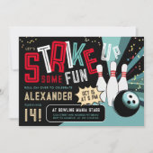 Invitation Bowling Cool Allons Fraper Rouge Sport Fête Noire (Devant)