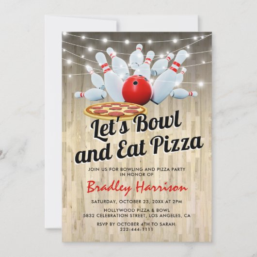 Invitation Bowling et Pizza fête d'anniversaire (Devant)
