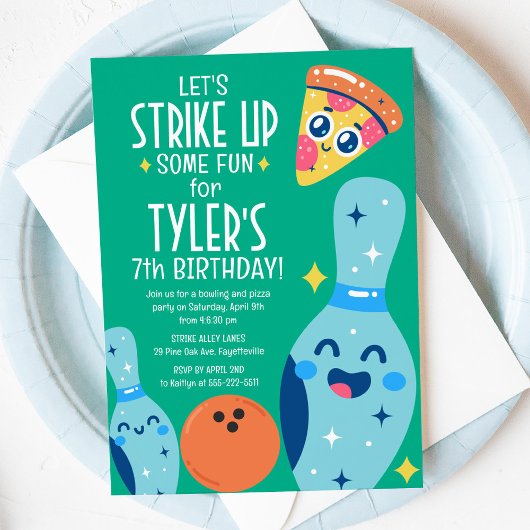 Invitation Bowling et Pizza Retro Anniversaire Fête Invitatio