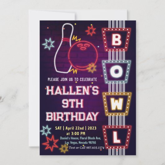 Invitation Bowling fête d'anniversaire (Devant)