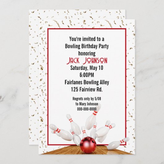 Invitation Bowling fête d'anniversaire (Devant / Derrière)
