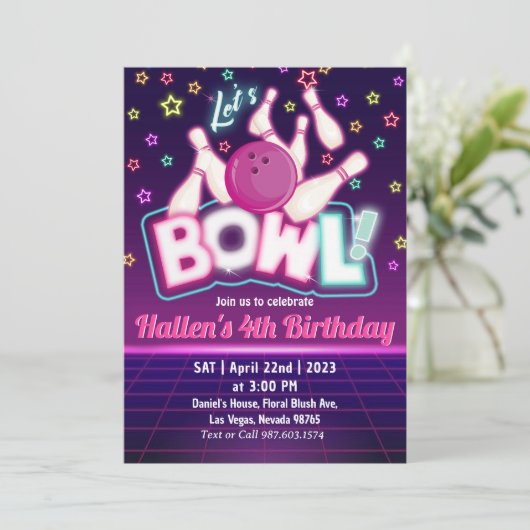 Invitation Bowling fête d'anniversaire (Debout devant)