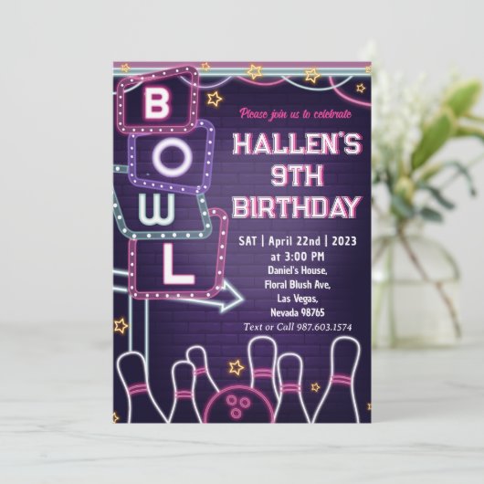 Invitation Bowling fête d'anniversaire (Debout devant)