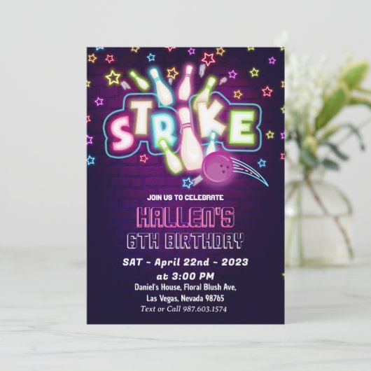 Invitation Bowling fête d'anniversaire (Debout devant)