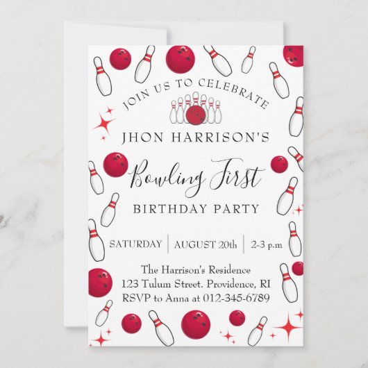 Invitation Bowling fête d'anniversaire (Devant)