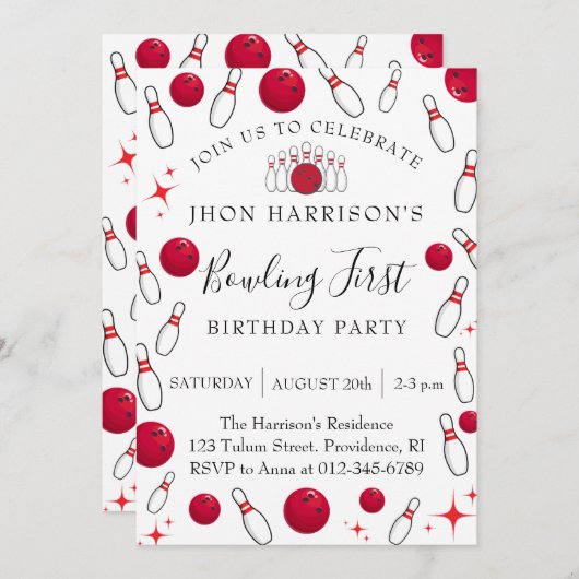 Invitation Bowling fête d'anniversaire (Devant / Derrière)