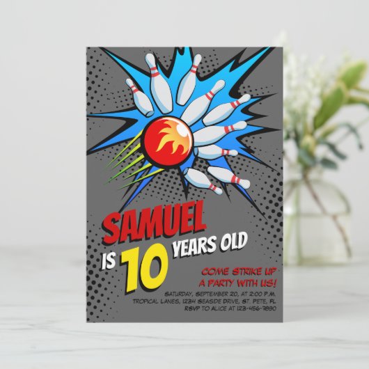 Invitation Bowling fête d'anniversaire (Debout devant)