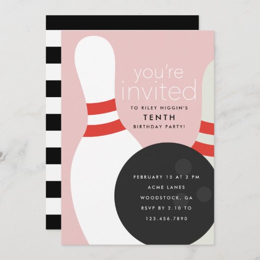 Invitation Bowling fête d'anniversaire (Devant / Derrière)