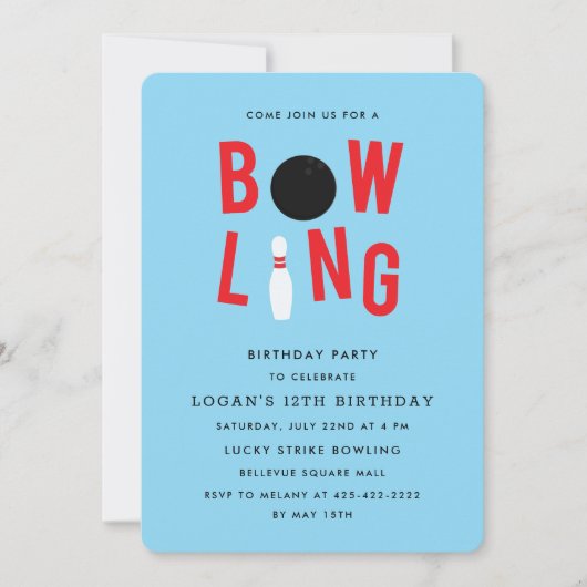 Invitation Bowling Fun Fun Fête d'anniversaire de l'enfant In (Devant)