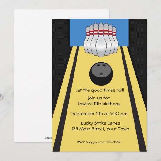 Invitation Bowling Lane, Pins, Ball, Fête (Devant / Derrière)