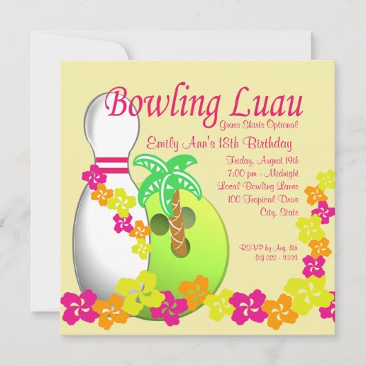 Invitation Bowling Luau (Devant)