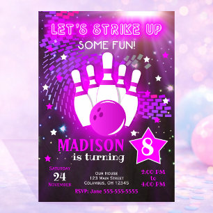 Invitation Bowling Néon Lumineux Fille Bowling Ann