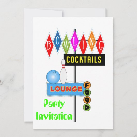 Invitation bowling orienté de partie de l'invitation 80s de (Devant)