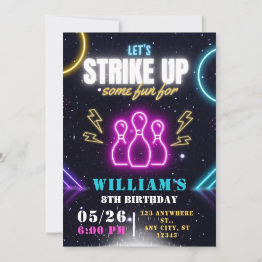 Invitation Bowling Party Invitation, Boy Bowling Anniversaire (Devant)