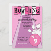 Invitation Bowling Party Pink Girls Anniversaire (Devant)
