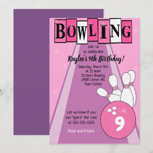Invitation Bowling Party Pink Girls Anniversaire