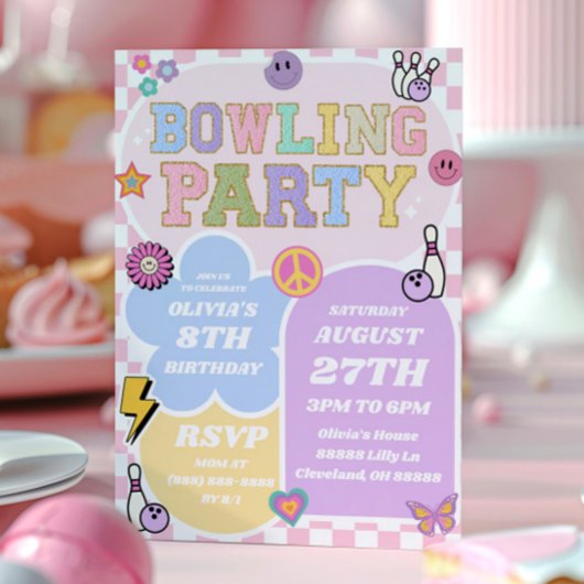 Invitation Bowling Party Preppy Varsity Patch Anniversaire fê