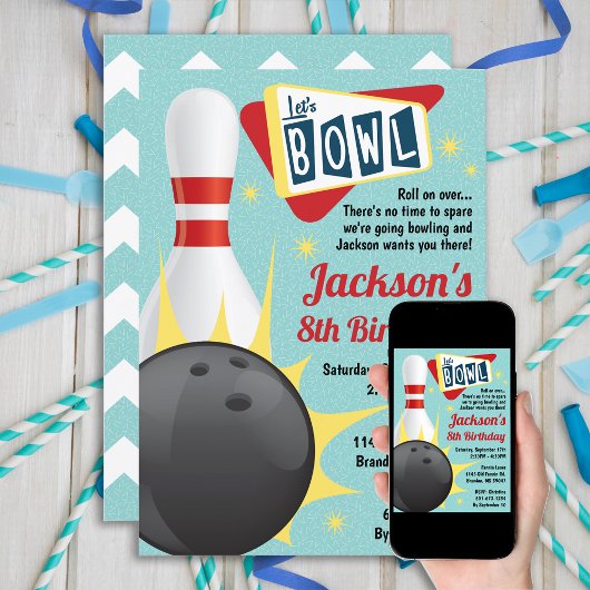 Invitation Bowling Party Retro Tenpin