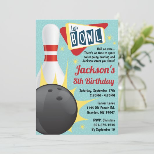 Invitation Bowling Party Retro Tenpin (Debout devant)