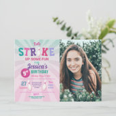 Invitation Bowling Pink Strike Photo Bowl Girl Birthday (Debout devant)