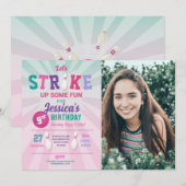 Invitation Bowling Pink Strike Photo Bowl Girl Birthday (Devant / Derrière)