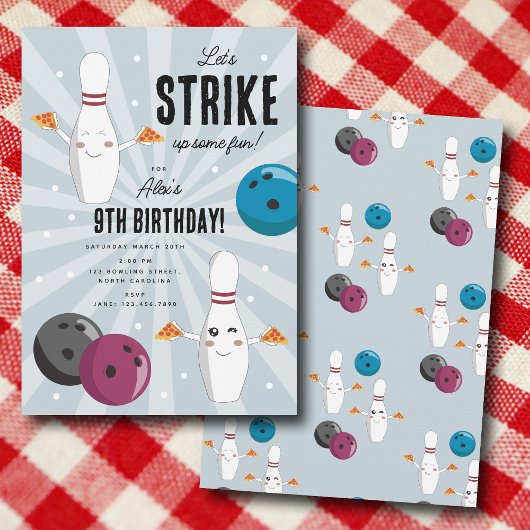 Invitation Bowling Pizza Grève Un Anniversaire de enfant Amus