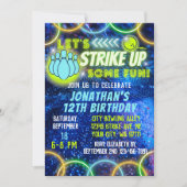 Invitation Bowling Striup Amusant Neon Glow Blue Boys Anniver (Devant)